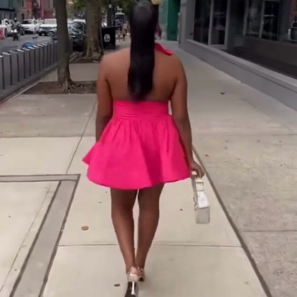 Pink Asymmetrical Ruffled Mini Dress - Picture 3 of 3